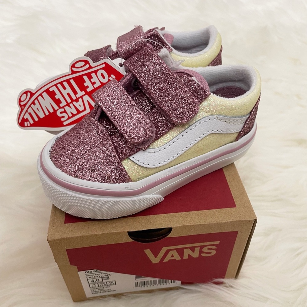 Vans Old Skool V Glitter two tone (yellow/pink) toddler
